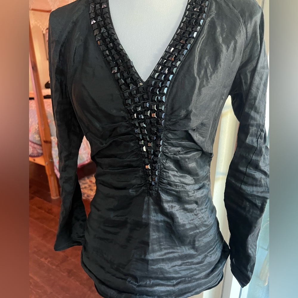 Crinkle beaded blouse
